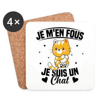 Je m'en fous Je suis un Chat Humour Chat Chaton - Dessous de verre (lot de 4) - blanc - Devant