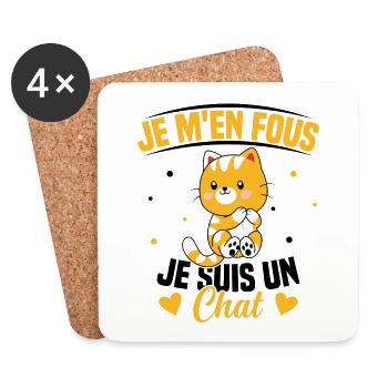 Je m'en fous Je suis un Chat Humour Chat Chaton - Dessous de verre (lot de 4) - blanc - Devant