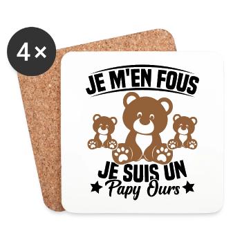 Je m en fous je suis un Papy ours Grand père - Dessous de verre (lot de 4) - blanc - Devant