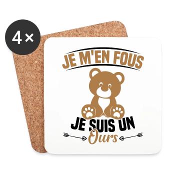 Je M'en Fous Je Suis Un Ours - Dessous de verre (lot de 4) - blanc - Devant