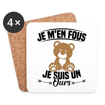 Je M'en Fous Je Suis Un Ours - Dessous de verre (lot de 4) - blanc - Devant