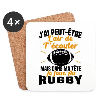 Dans ma tête je joue au rugby, Humour Cadeau Rugby - Dessous de verre (lot de 4) - blanc - Devant