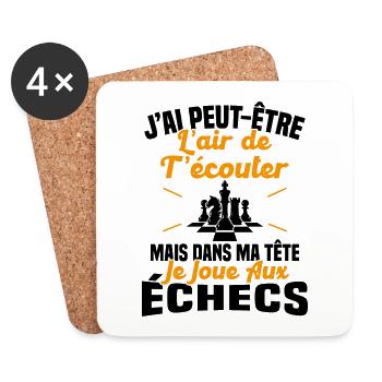Dans matête je joue aux Échecs Cadeau Humour Échec - Dessous de verre (lot de 4) - blanc - Devant