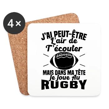 Dans ma tête je joue au rugby, Humour Cadeau Rugby - Dessous de verre (lot de 4) - blanc - Devant