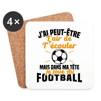 Dans matête je joue au football Cadeau Humour Foot - Dessous de verre (lot de 4) - blanc - Devant