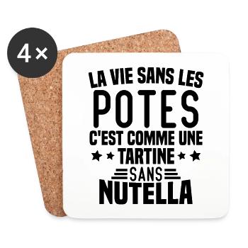 Tartine sans chocolat Humour Cadeau - Dessous de verre (lot de 4) - blanc - Devant