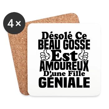 Beau gosse est amoureux d'une fille géniale - Dessous de verre (lot de 4) - blanc - Devant
