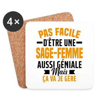 sage-femme et géniale mais ça va je gère - Dessous de verre (lot de 4) - blanc - Devant