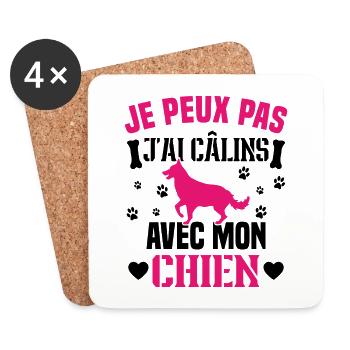 je peux pas j'ai câlins avec mon chien humour - Dessous de verre (lot de 4) - blanc - Devant