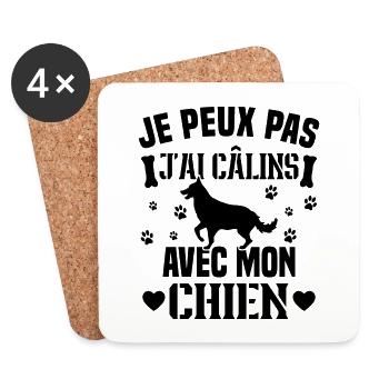 je peux pas j'ai câlins avec mon chien humour - Dessous de verre (lot de 4) - blanc - Devant