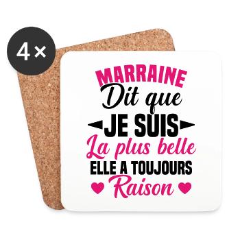 marraine dit que je suis la plus belle cadeau - Dessous de verre (lot de 4) - blanc - Devant