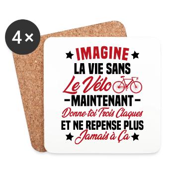Imagine la vie sans vélo humour Cadeau vélo - Dessous de verre (lot de 4) - blanc - Devant