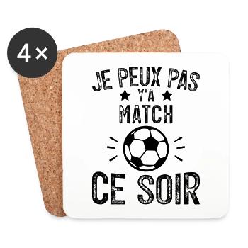 Je Peux Pas Y'A Match Ce soir Joueur Football - Dessous de verre (lot de 4) - blanc - Devant
