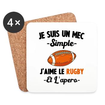Je Suis Un Mec Simple J'aime Le Rugby Et L'Apéro - Dessous de verre (lot de 4) - blanc - Devant