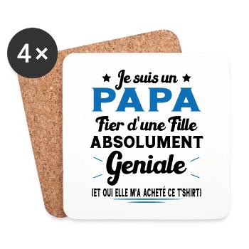 Je suis un papa fier d'une fille Cadeau pour papa - Dessous de verre (lot de 4) - blanc - Devant