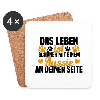 Aussie Chien Drôle de berger australien - Dessous de verre (lot de 4) - blanc - Devant