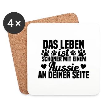 Aussie Chien Drôle de berger australien - Dessous de verre (lot de 4) - blanc - Devant