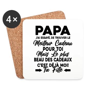Meilleur Papa Fille Humour Fête Des Pères - Dessous de verre (lot de 4) - blanc - Devant
