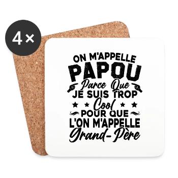 On m'appelle Papou très Cool Fete des Peres Cadeau - Dessous de verre (lot de 4) - blanc - Devant