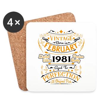 Vintage Nées En Février 1981 Cadeau D'anniversaire - Dessous de verre (lot de 4) - blanc - Devant