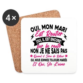 Oui, Mon Mari Est Routier Femme Humour Camionneur - Dessous de verre (lot de 4) - blanc - Devant