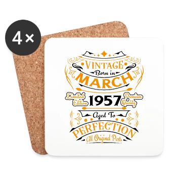 Vintage Nées En Mars 1957 Cadeau D'anniversaire - Dessous de verre (lot de 4) - blanc - Devant