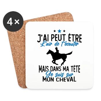 Je suis à cheval - cadeau humour cheval équitation - Dessous de verre (lot de 4) - blanc - Devant