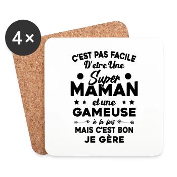 Super Maman Gameuse Humour Gamer Cadeau - Dessous de verre (lot de 4) - blanc - Devant