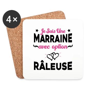 Femme je suis une marraine avec option râleuse - Dessous de verre (lot de 4) - blanc - Devant