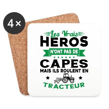 Tracteur Héros Cadeau Agriculteur Humour Fermier - Dessous de verre (lot de 4) - blanc - Devant