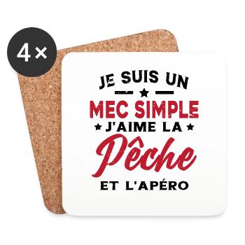 Je Suis Un Mec Simple Qui Aime La Pêche Et L'apéro - Dessous de verre (lot de 4) - blanc - Devant