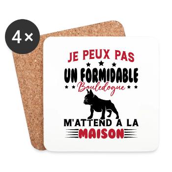 Je Peux Pas un formidable Bouledogue M'attend - Dessous de verre (lot de 4) - blanc - Devant