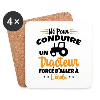 Né pour conduire un tracteur forcé daller à lécole - Dessous de verre (lot de 4) - blanc - Devant