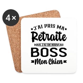 Ma Retraite J'ai Un Nouveau Patron Mon Chien - Dessous de verre (lot de 4) - blanc - Devant