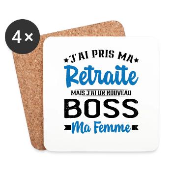 Nouveau Boss Ma Femme Humour Cadeau Retraite - Dessous de verre (lot de 4) - blanc - Devant