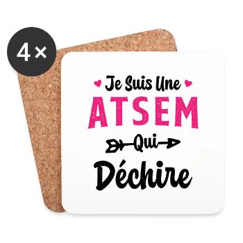 Je suis une ATSEM qui déchire Idée Cadeau Atsem - Dessous de verre (lot de 4) - blanc - Devant