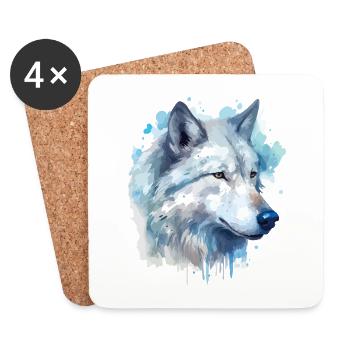 Loup Tête de loup Animal Nature Nature Nature Aquarelle Art - Dessous de verre (lot de 4) - blanc - Devant