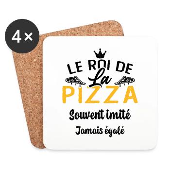 Le Roi de la Pizza Pizzaiolo Cadeau Drôle - Dessous de verre (lot de 4) - blanc - Devant