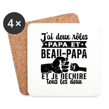 J'ai Deux Titres Papa et Beau Papa Cadeau - Dessous de verre (lot de 4) - blanc - Devant