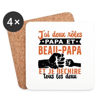 J'ai Deux Rôles Papa Et Beau-Papa Humour Cadeau - Dessous de verre (lot de 4) - blanc - Devant