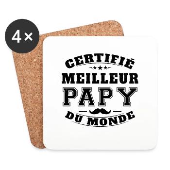 Certifié meilleur Papy du Monde Cadeau Papy - Dessous de verre (lot de 4) - blanc - Devant