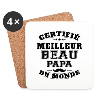 Certifié Meilleur Beau Papa du Monde Humour Cadeau - Dessous de verre (lot de 4) - blanc - Devant