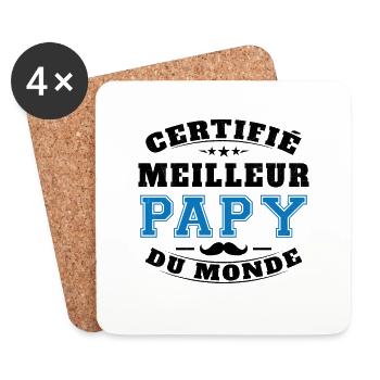 Certifié meilleur Papy du Monde Cadeau Papy - Dessous de verre (lot de 4) - blanc - Devant