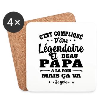 Légendaire et Beau Papa Cadeau Papa de l'année - Dessous de verre (lot de 4) - blanc - Devant