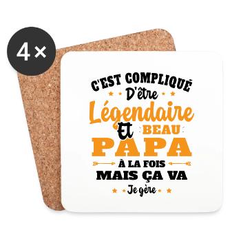 Légendaire et Beau Papa Cadeau Papa de l'année - Dessous de verre (lot de 4) - blanc - Devant