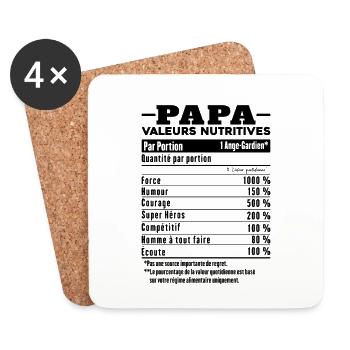Cadeau papa humour papa valeurs nutritives - Dessous de verre (lot de 4) - blanc - Devant