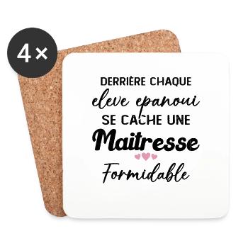 Maîtresse Formidable Remerciement Fin d'année - Dessous de verre (lot de 4) - blanc - Devant
