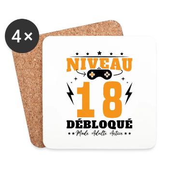 Niveau 18 Débloqué Anniversaire 18 Ans - Dessous de verre (lot de 4) - blanc - Devant
