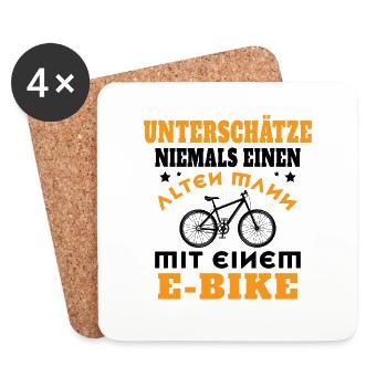Unterschätze nie einen Alten Mann mit einem E-BIKE - Untersetzer (4er-Set) - Weiß - Vorne