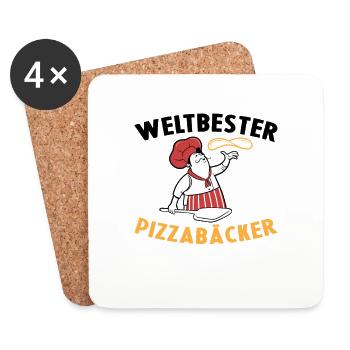 Weltbester Pizzabäcker Pizza Geschenkidee Kochen - Untersetzer (4er-Set) - Weiß - Vorne